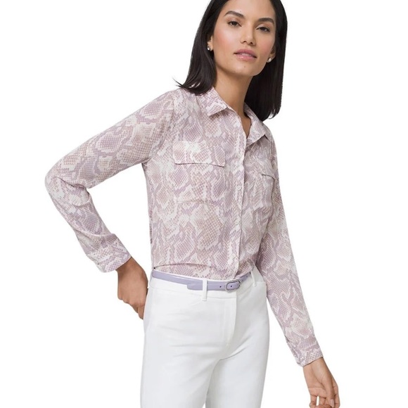 White House Black Market Tops - WHBM Sheer Button Up Python Snake shirt size 12